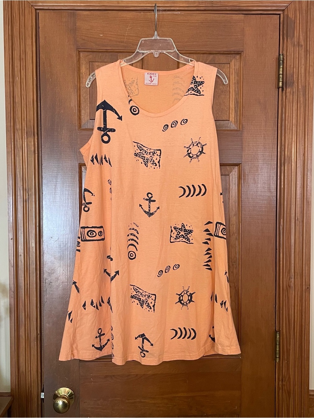 Exist Women’s Peach Graphic Tank Dress/Coverup with Navy Anchor Print, Size XL